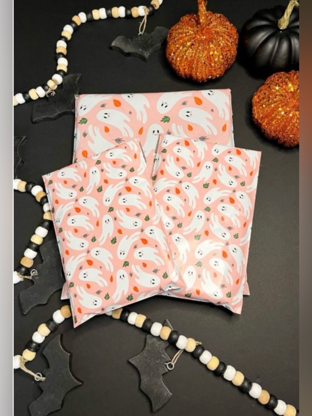 30 6โ x 9โ Ghost Leaves Halloween Poly Mailers